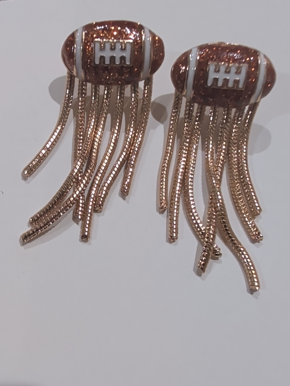 Gold-Tone Brown Glitter Tassel Drop Earrings